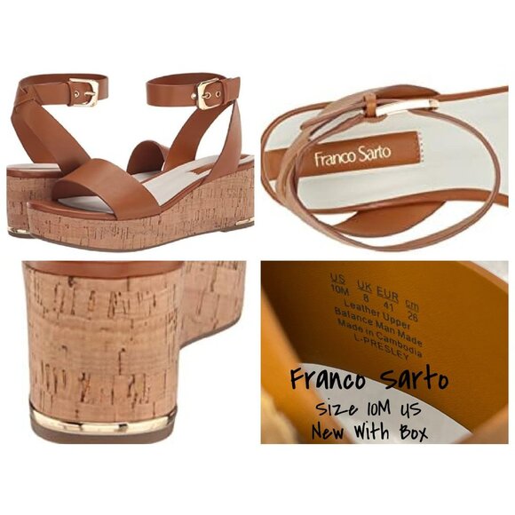 Franco Sarto Brown Cork Wedge Sandals with Ankle Strap, Size 10M - New - Picture 1 of 9